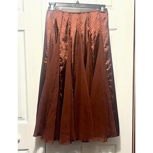 VTG 90s Boho Sandy Starkman Brown Bronze Satin Chiffon Godet Maxi Skirt S Fairy